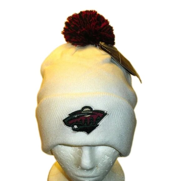 Minnesota Wild Mens Zephyr Cuff White Pom Beanie Winter Hat Cap New Tags Nhl - Picture 1 of 2